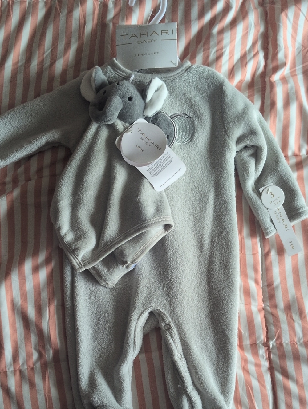 Tahari Baby Light Gray Plush Elephant Footed One-Piece